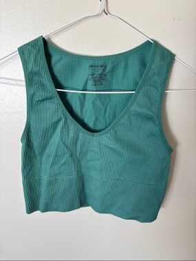 Ardene Ribbed V-Neck Crop Tank - Teal Green